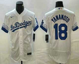 Mens Los Angeles Dodgers #18 Yoshinobu Yamamoto White 2022 City Connect Flex Base Stitched Jersey